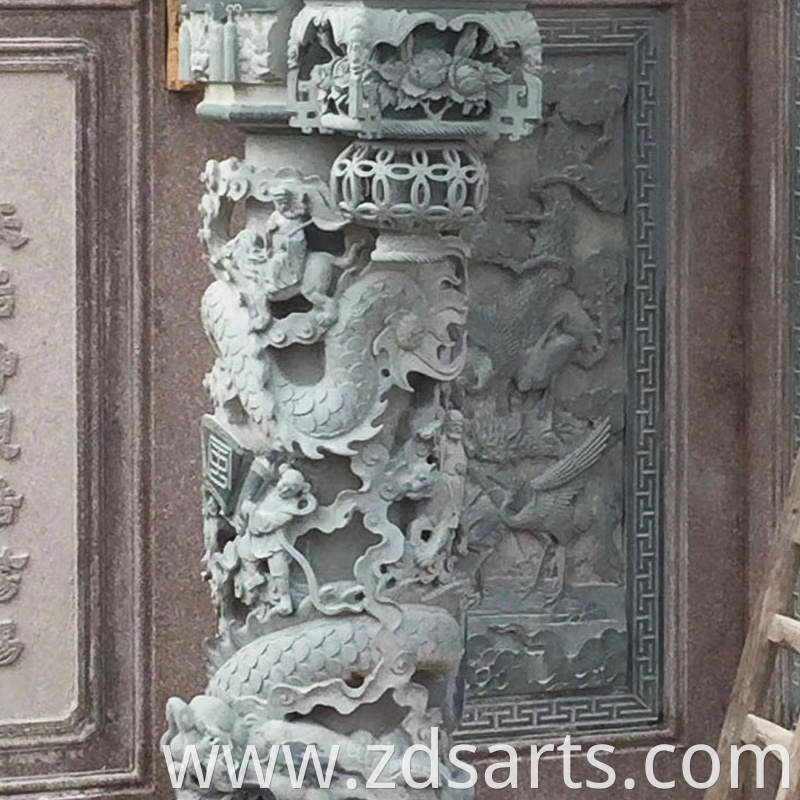 Stone Carving Blue Dragon Stone Column